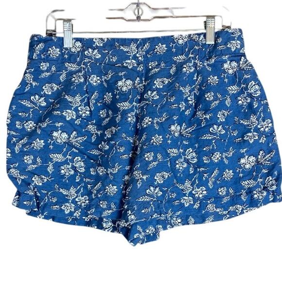 Loft Womens Shorts Blue White Floral Pull On Flowy Linen Blend Medium - Picture 1 of 10